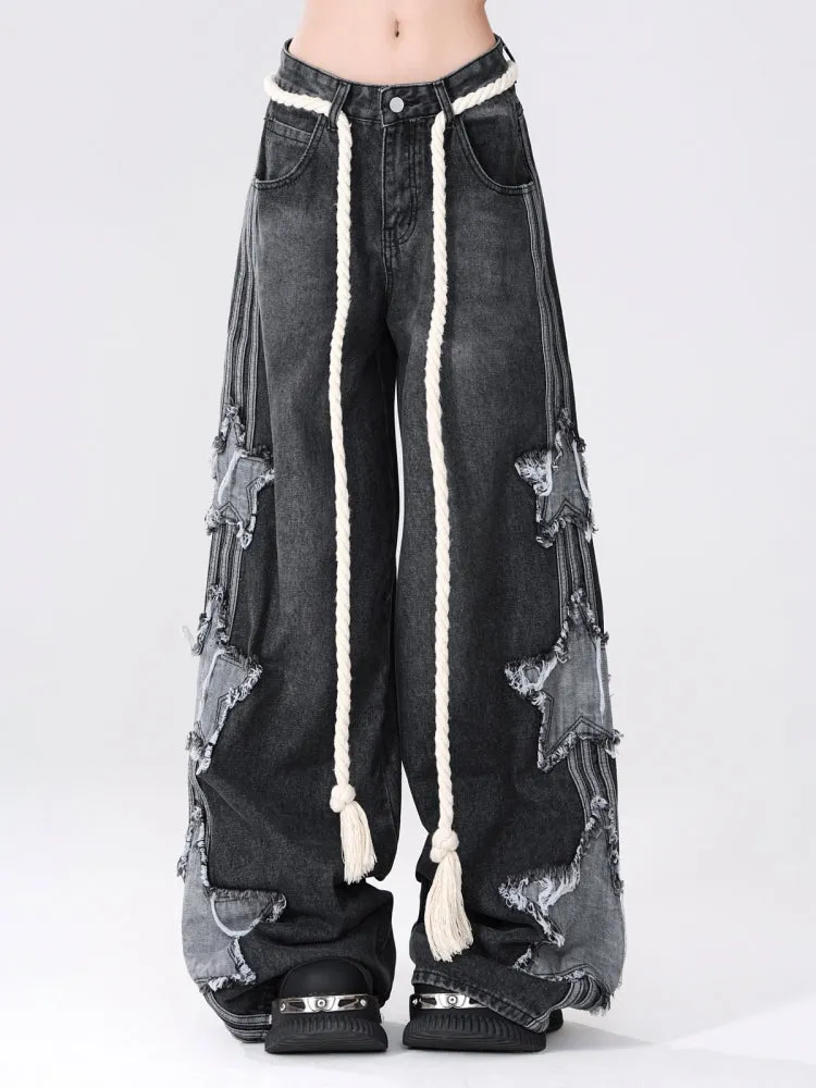 Star Embroidery Sweet and Cool Style Spring Jeans