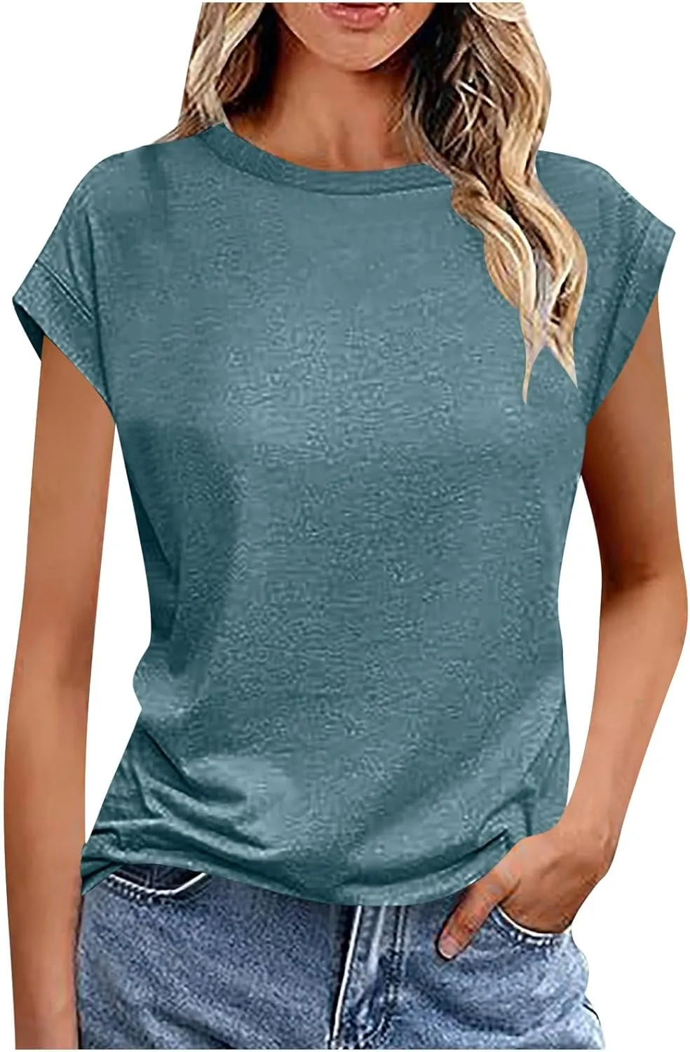Summer Basic Cap Sleeve T Shirts for Women Casual Soft Comfy Crewneck Tee Tops Daily Gym Workout Undershirts Blouses