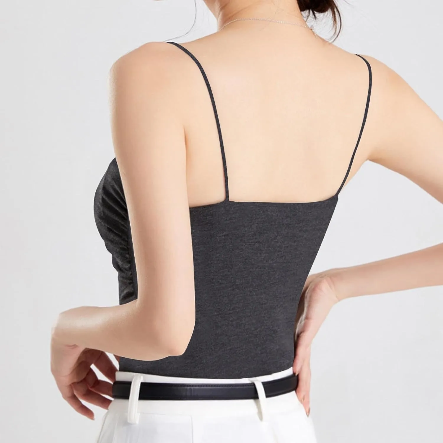 Summer Camisole for Women Built in Bra Spaghetti Straps Sleeveless Basic Tank Top Casual Trendy Sexy Yoga Cami Shirt