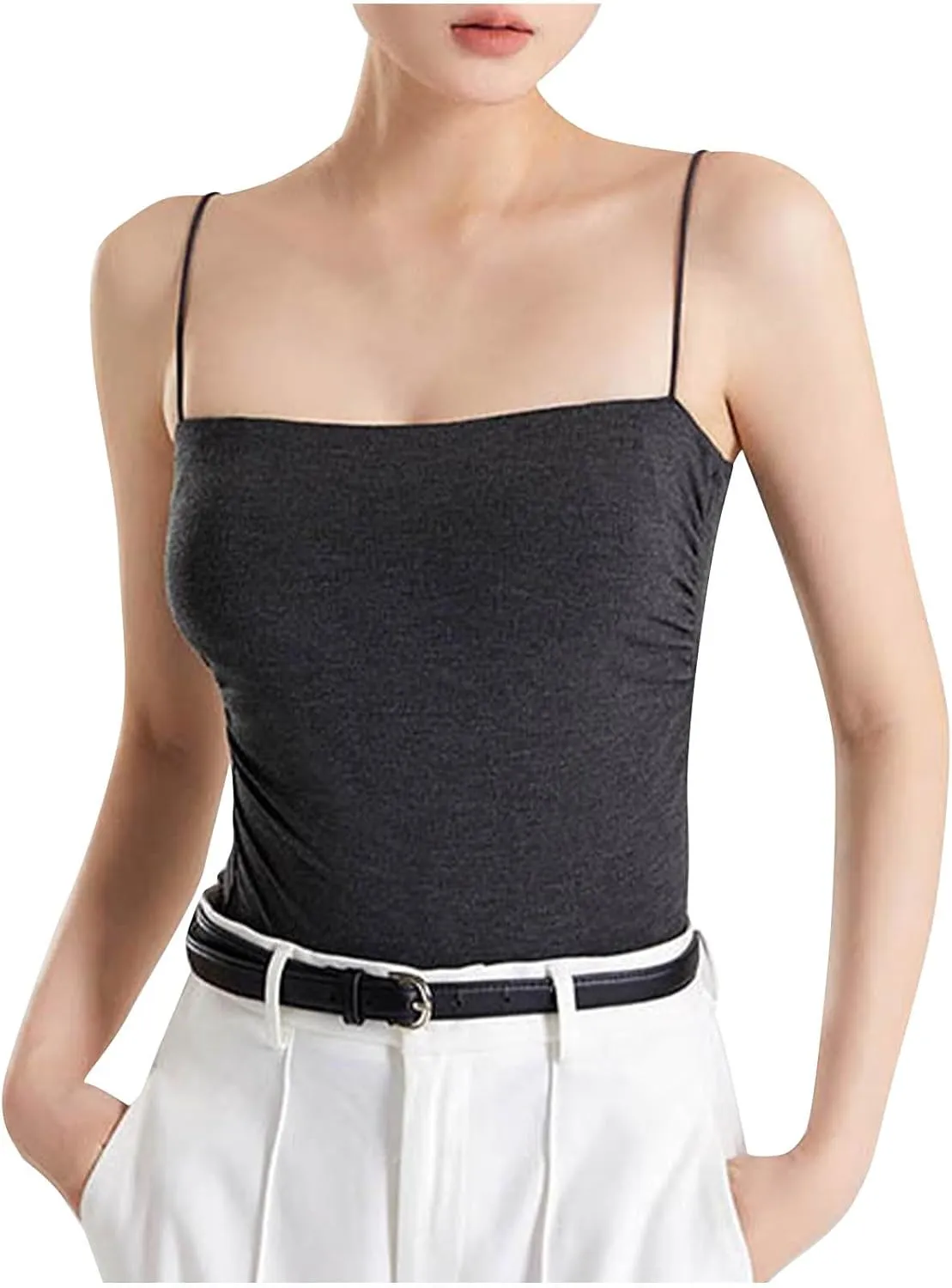 Summer Camisole for Women Built in Bra Spaghetti Straps Sleeveless Basic Tank Top Casual Trendy Sexy Yoga Cami Shirt