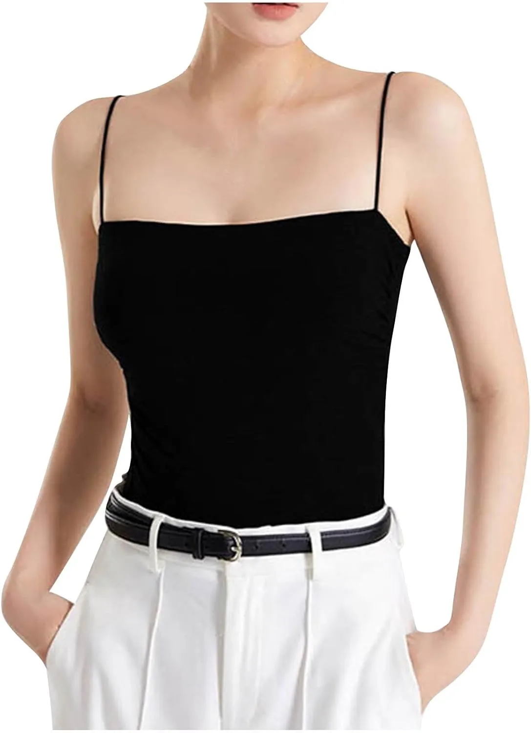 Summer Camisole for Women Built in Bra Spaghetti Straps Sleeveless Basic Tank Top Casual Trendy Sexy Yoga Cami Shirt