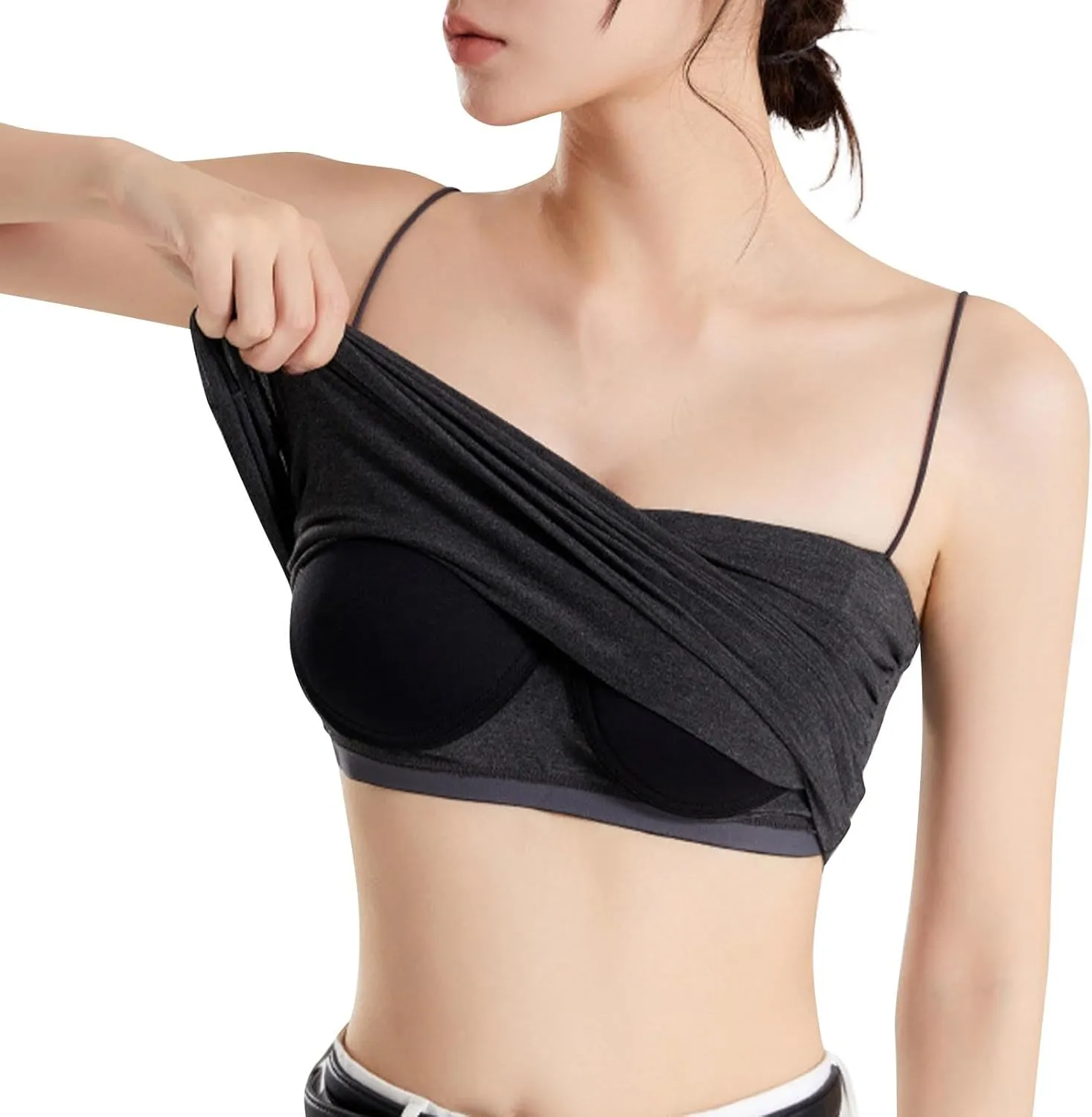 Summer Camisole for Women Built in Bra Spaghetti Straps Sleeveless Basic Tank Top Casual Trendy Sexy Yoga Cami Shirt