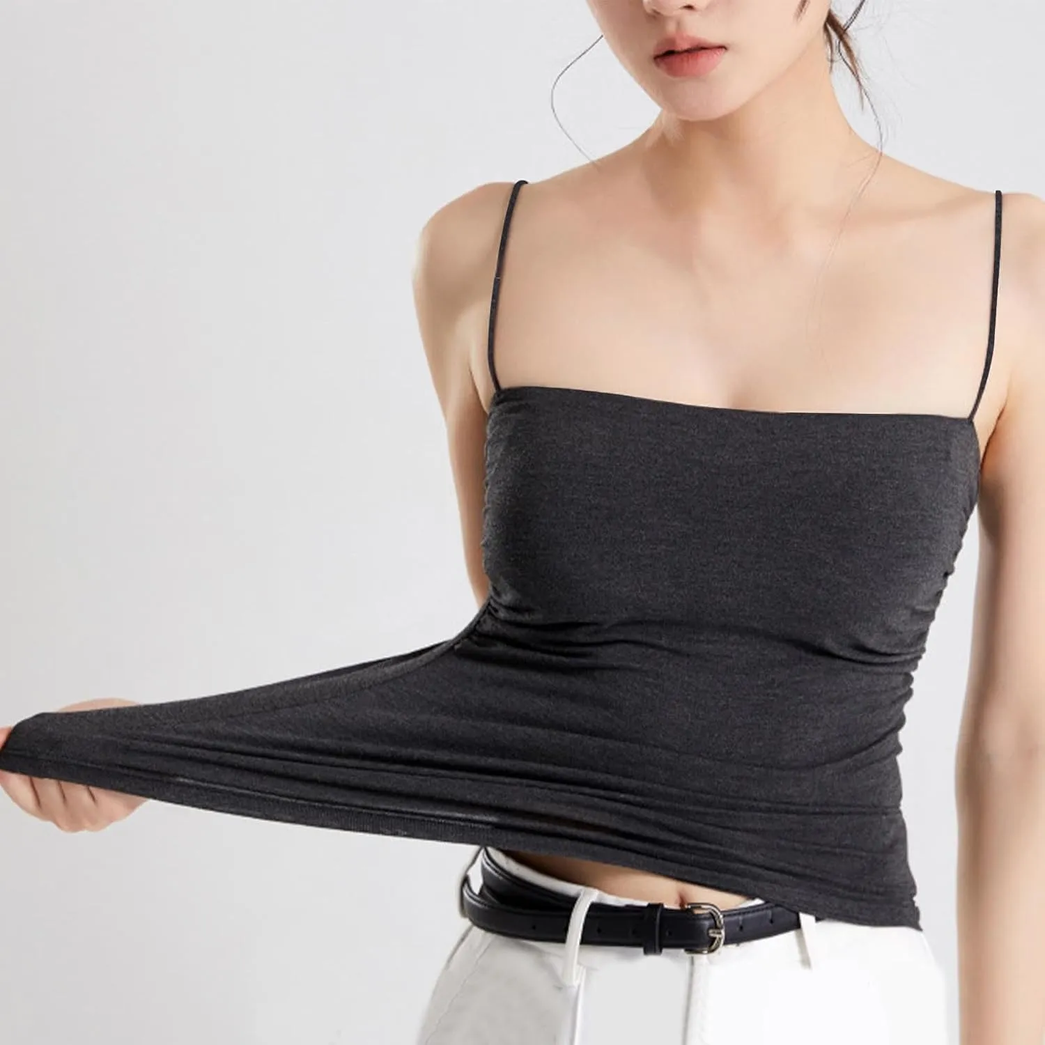 Summer Camisole for Women Built in Bra Spaghetti Straps Sleeveless Basic Tank Top Casual Trendy Sexy Yoga Cami Shirt