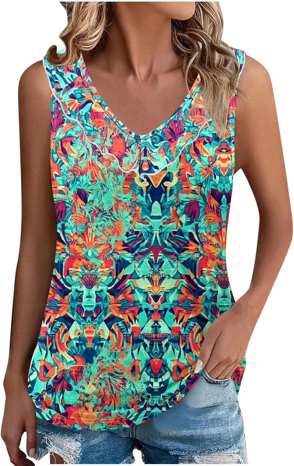 Summer Tank Tops for Women 2025 Fashion Printed V Neck Sleeveless Shirt Soft Comfy Trendy Beach Casual Dressy Outfits
