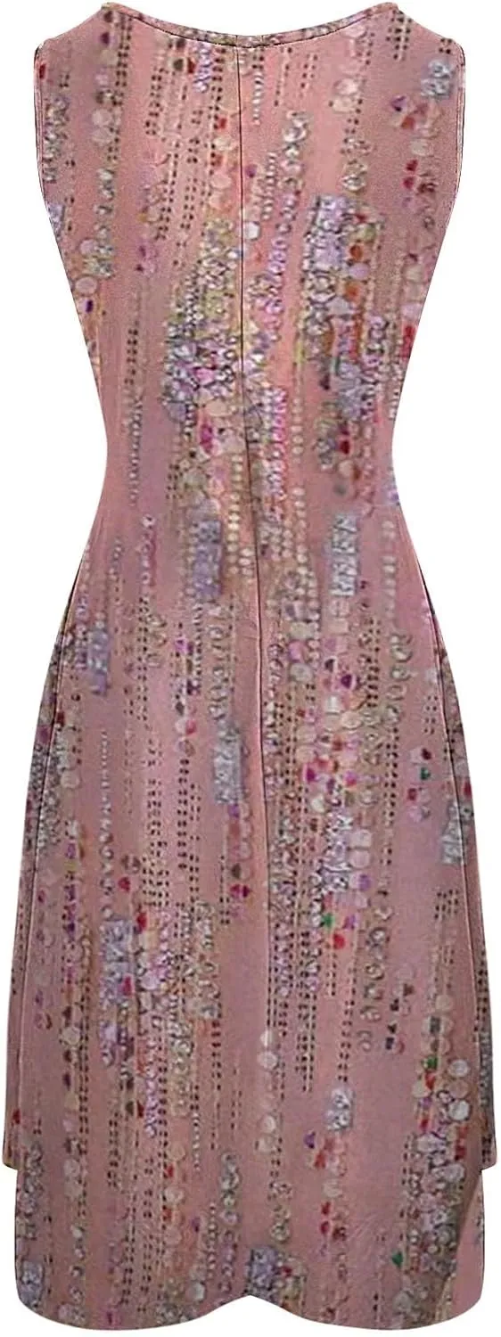 Sundresses for Women 2024 Casual Crewneck Printed Handkerchief Beach Dress Trendy High Waist Maxi Dress Summer Dress