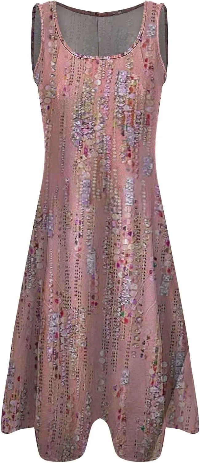 Sundresses for Women 2024 Casual Crewneck Printed Handkerchief Beach Dress Trendy High Waist Maxi Dress Summer Dress