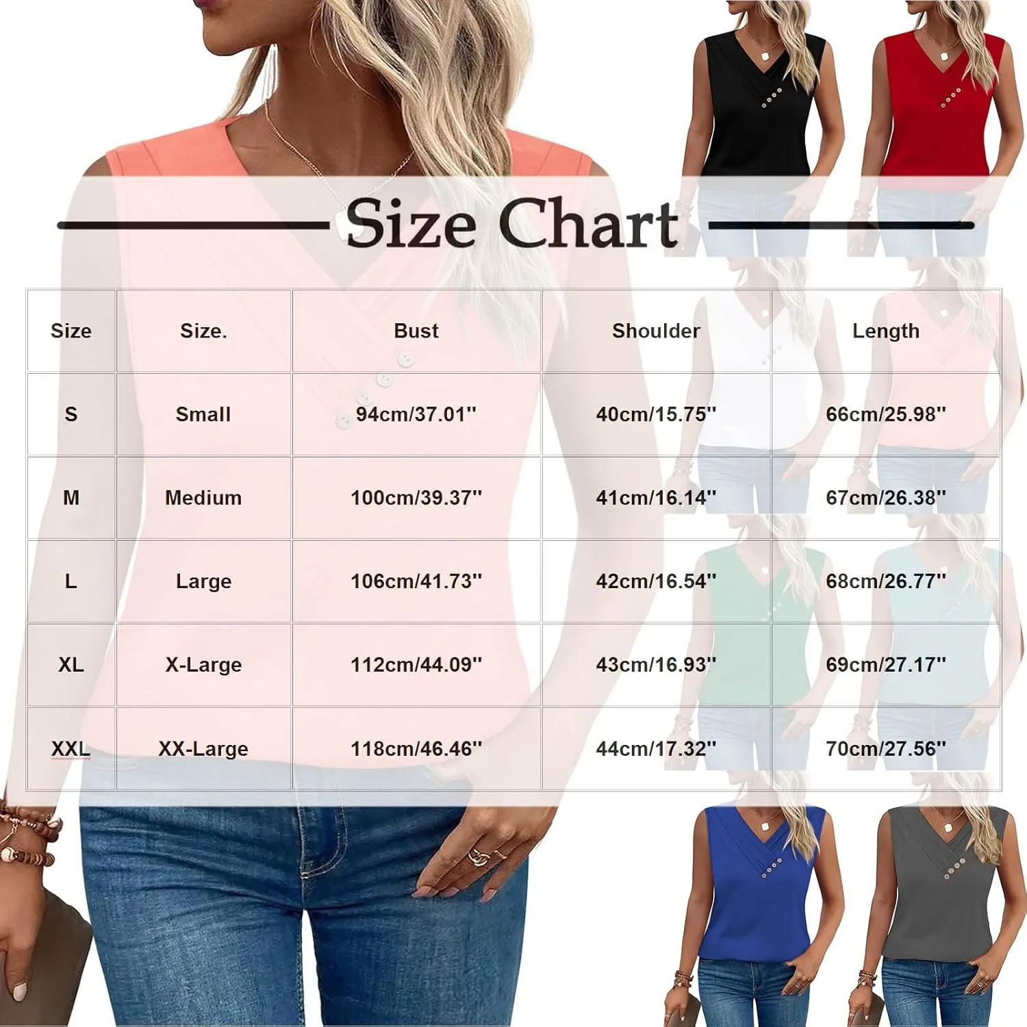 Tank Top for Women Summer Fashion Button V Neck Sleeveless Pleated Tee Shirts Casual Loose Fit Business Work Blouse