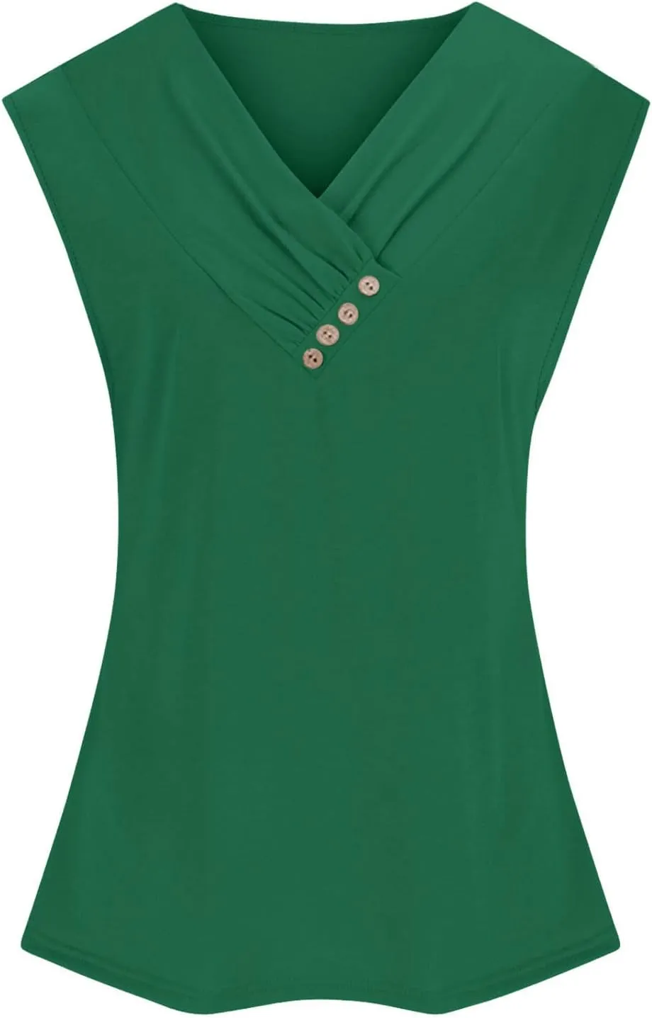Tank Top for Women Summer Fashion Button V Neck Sleeveless Pleated Tee Shirts Casual Loose Fit Business Work Blouse