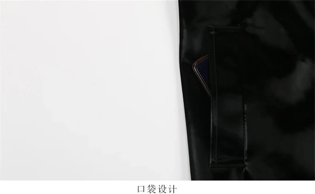 Women Autumn Long Cool Black Shiny Glitter Patent Sashes Double Breasted Europe Faux Leather Trench Coat