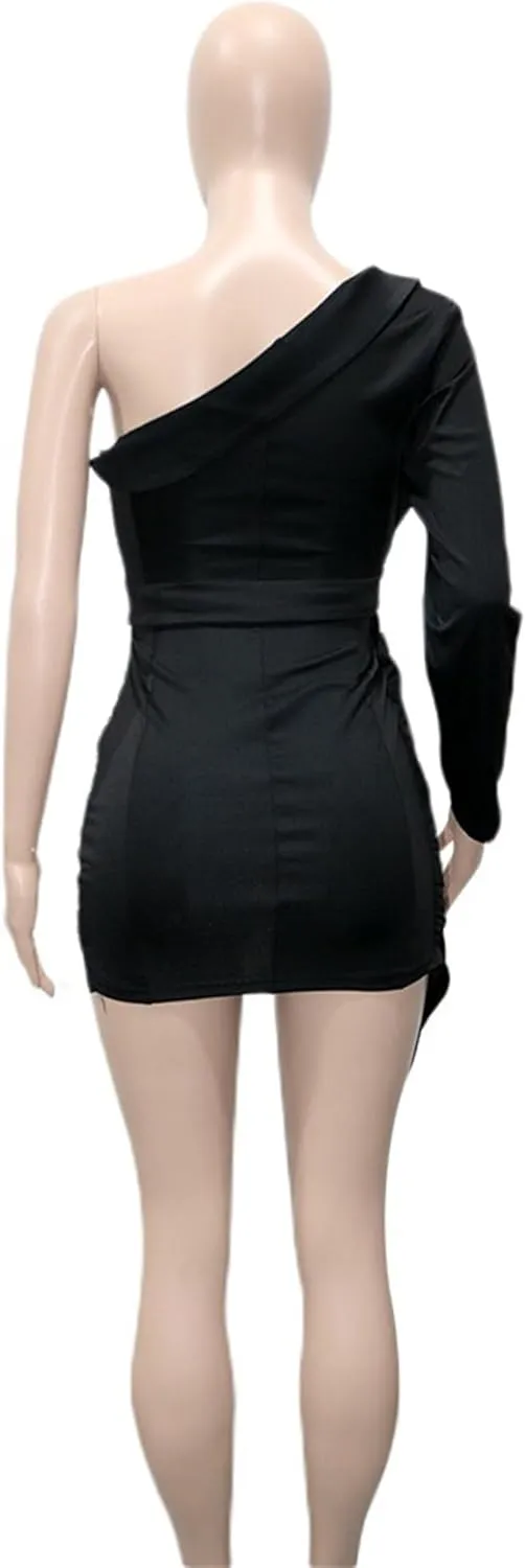 Women Sequin Sexy One Shoulder Dress Long Sleeve Backless Bodycon Cocktail Evening Dress 2024 Formal Party Dress