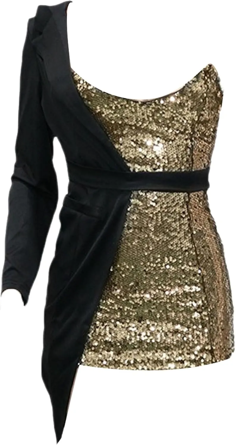 Women Sequin Sexy One Shoulder Dress Long Sleeve Backless Bodycon Cocktail Evening Dress 2024 Formal Party Dress