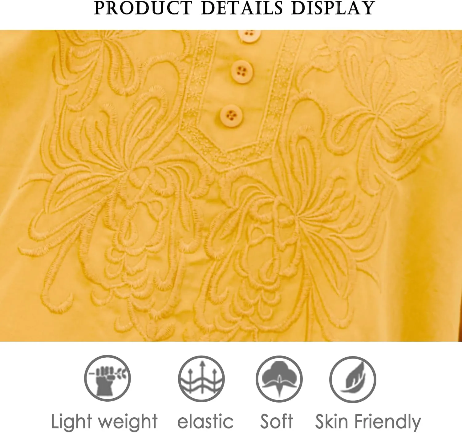 Women's 3/4 Sleeve Cotton Casual Tops,V Neck Embroidery Blouse for Women,Jacquard Blouses Loose Tops t-Shirt