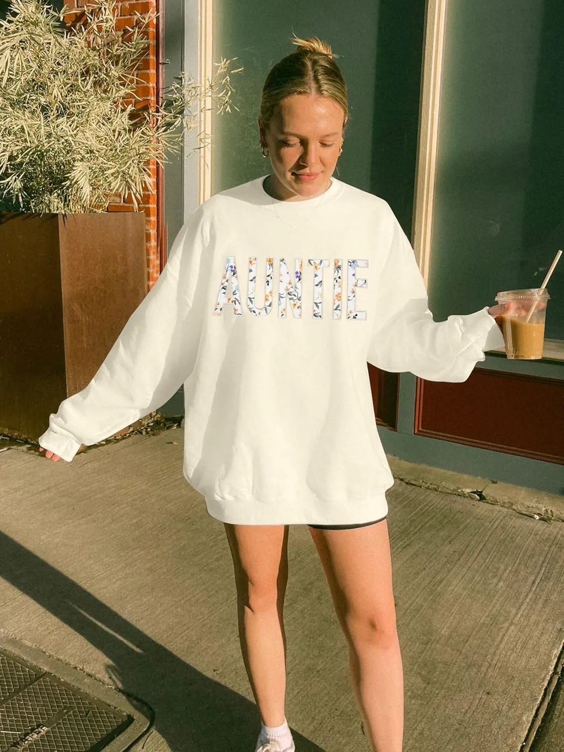Womens Aunt Sweatshirt Cool Aunt Crewneck Sweatshirt Auntie Letter Print Long Sleeve Pullover Top