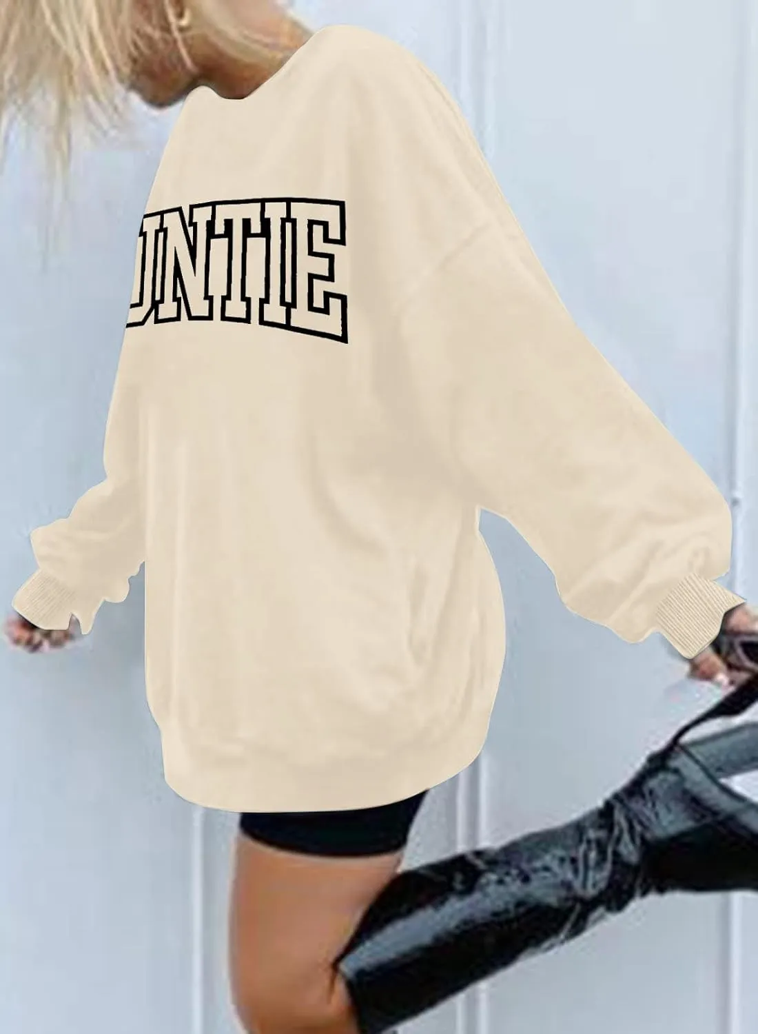 Womens Aunt Sweatshirt Cool Aunt Crewneck Sweatshirt Auntie Letter Print Long Sleeve Pullover Top