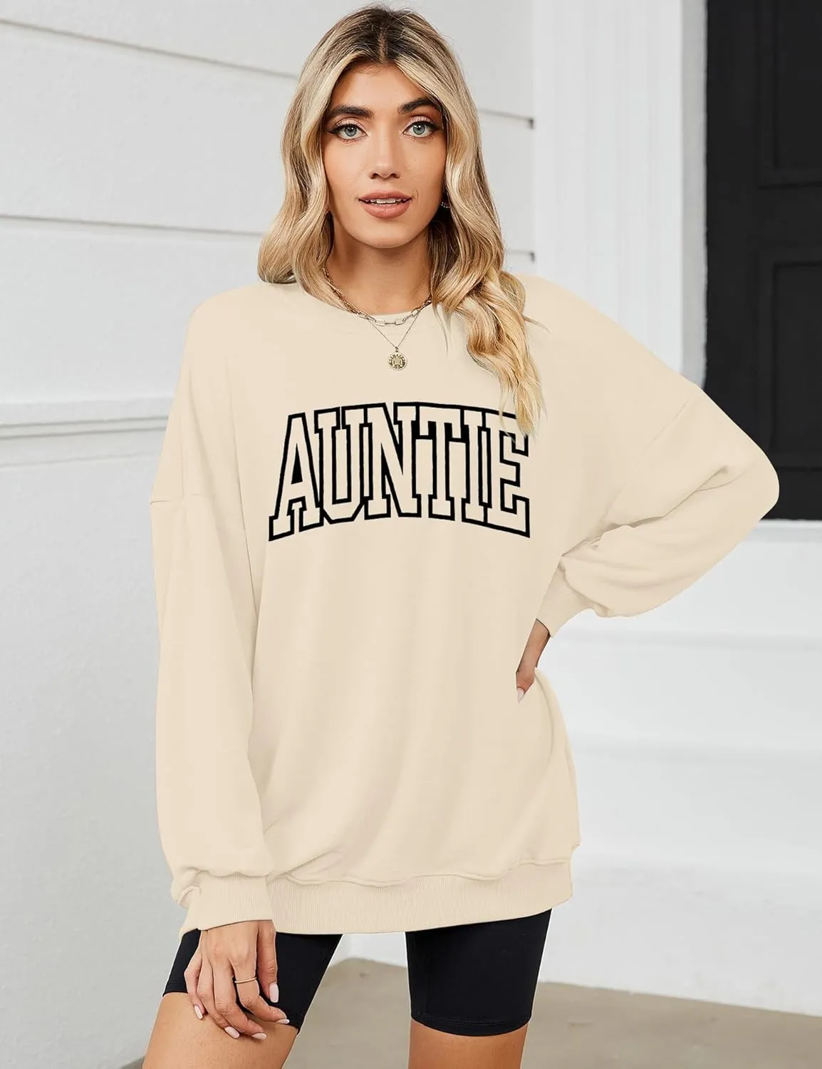 Womens Aunt Sweatshirt Cool Aunt Crewneck Sweatshirt Auntie Letter Print Long Sleeve Pullover Top