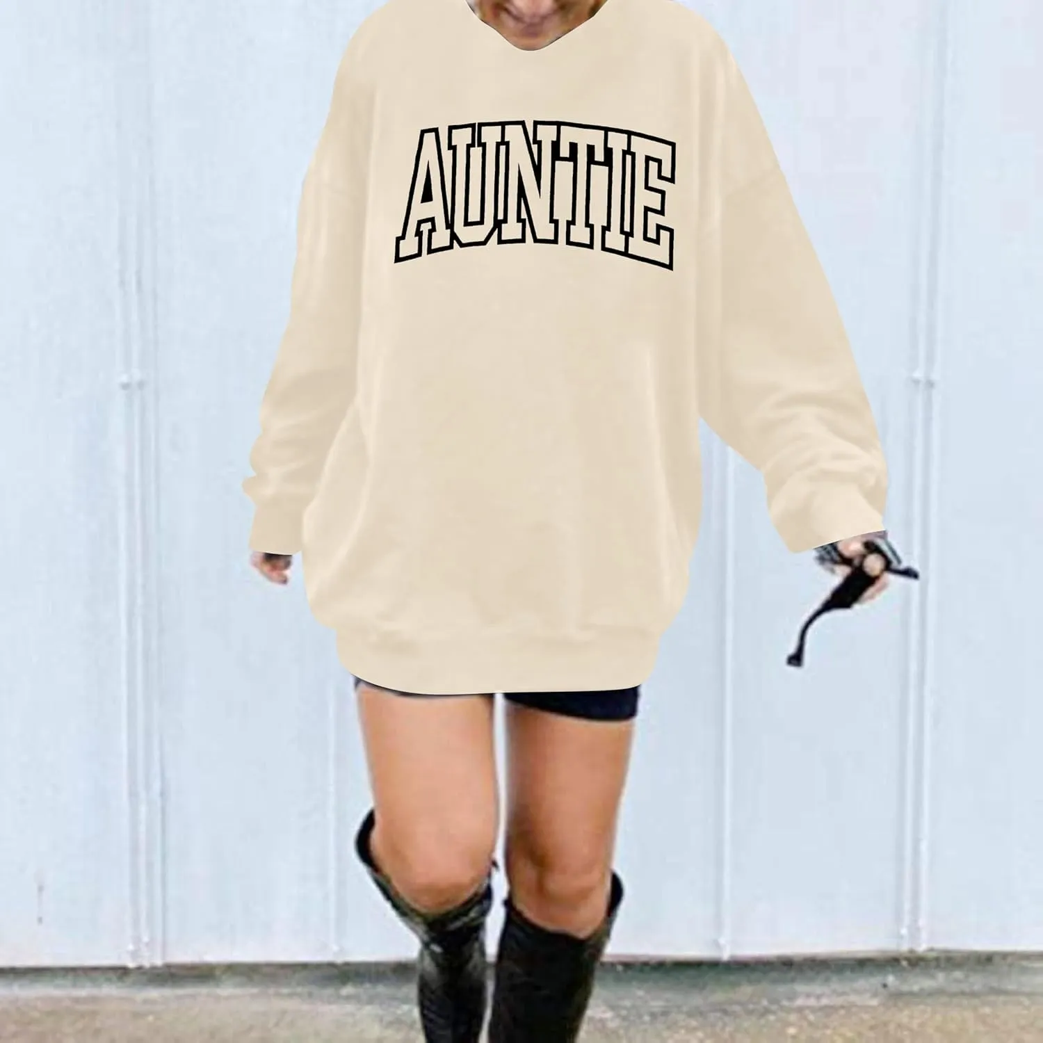Womens Aunt Sweatshirt Cool Aunt Crewneck Sweatshirt Auntie Letter Print Long Sleeve Pullover Top