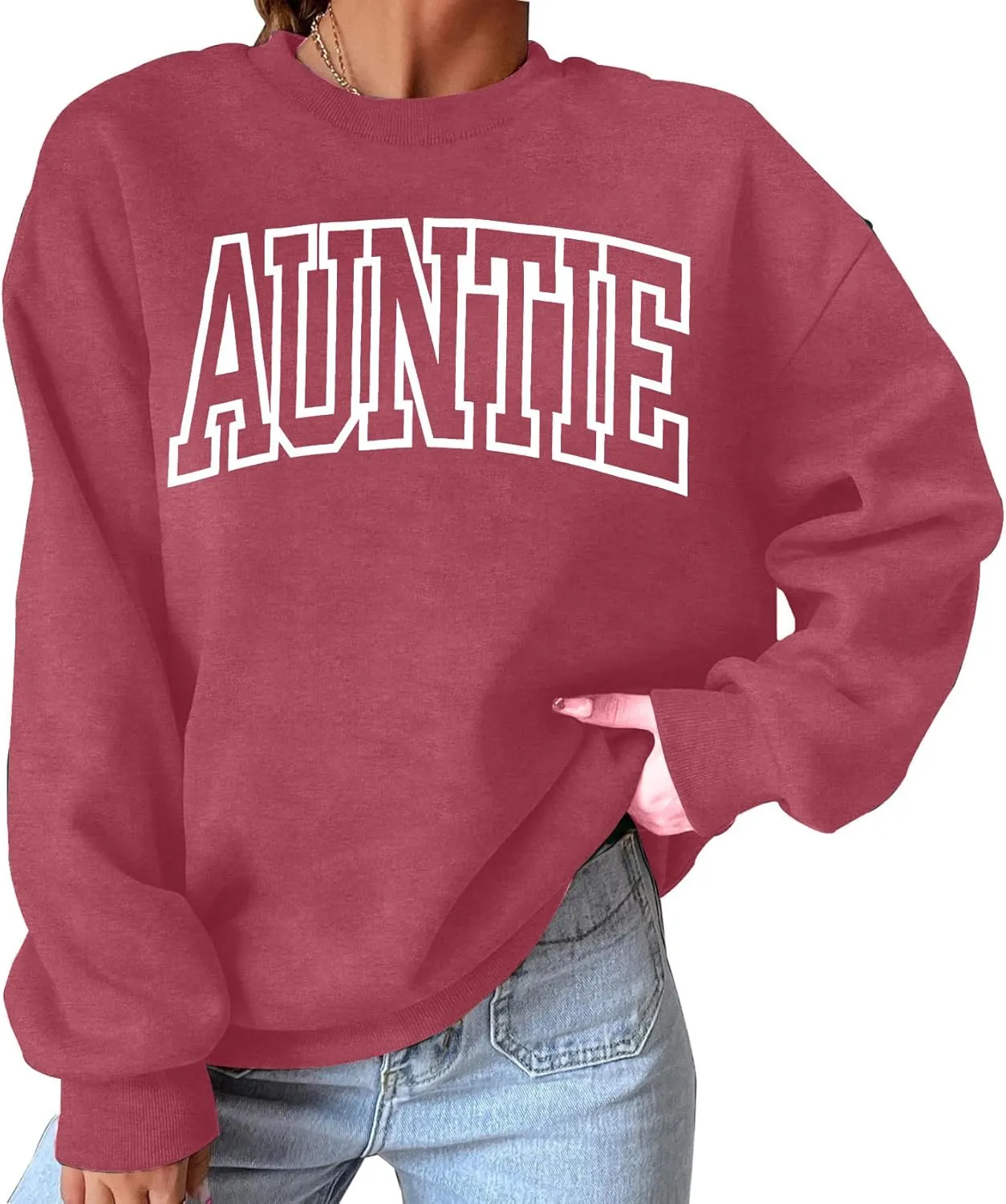 Womens Aunt Sweatshirt Cool Aunt Crewneck Sweatshirt Auntie Letter Print Long Sleeve Pullover Top