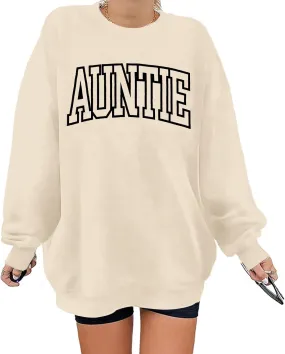 Womens Aunt Sweatshirt Cool Aunt Crewneck Sweatshirt Auntie Letter Print Long Sleeve Pullover Top
