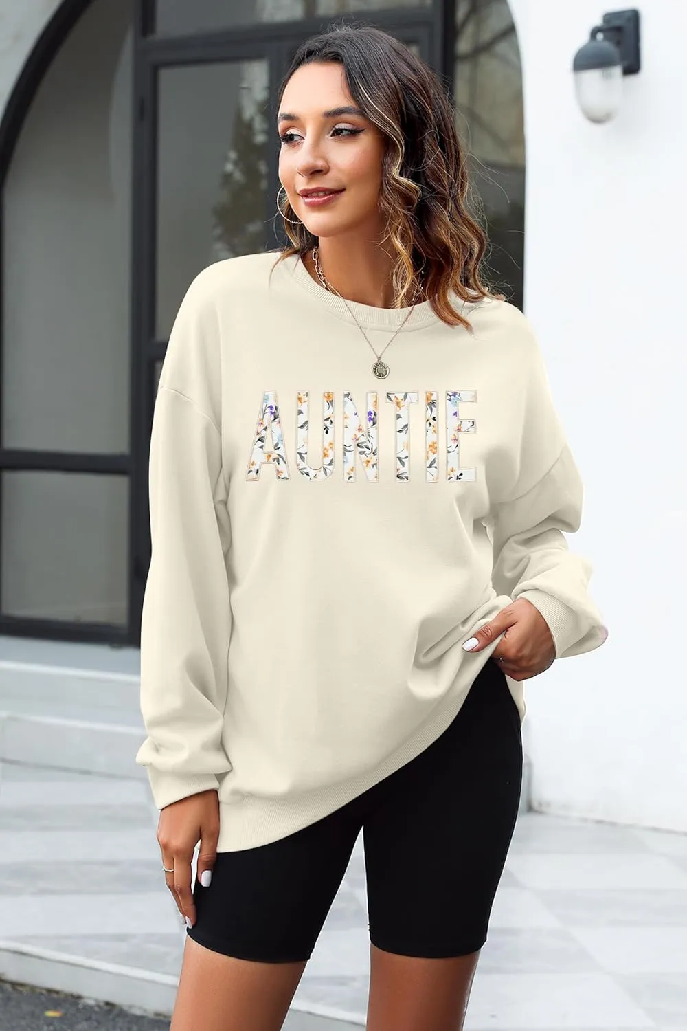 Womens Aunt Sweatshirt Cool Aunt Crewneck Sweatshirt Auntie Letter Print Long Sleeve Pullover Top