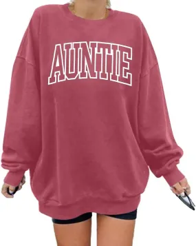 Womens Aunt Sweatshirt Cool Aunt Crewneck Sweatshirt Auntie Letter Print Long Sleeve Pullover Top