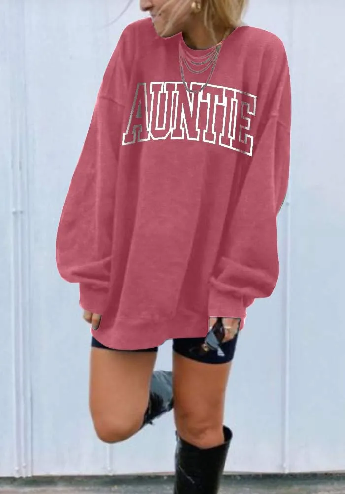 Womens Aunt Sweatshirt Cool Aunt Crewneck Sweatshirt Auntie Letter Print Long Sleeve Pullover Top