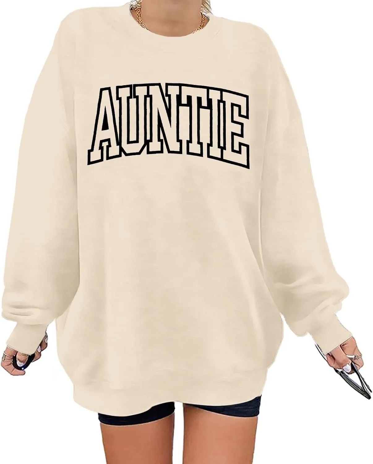 Womens Aunt Sweatshirt Cool Aunt Crewneck Sweatshirt Auntie Letter Print Long Sleeve Pullover Top