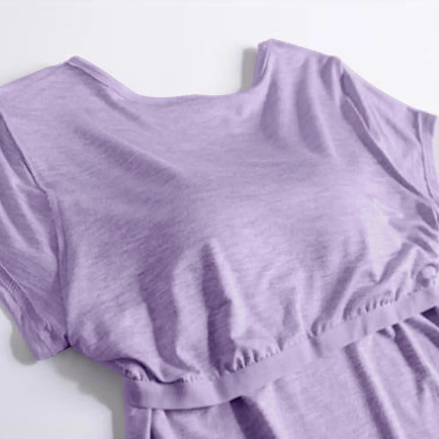 Womens Built-in Bra T-Shirt Padded Active Yoga Tops Short Sleeves Plain Blouses Soft Pajama Casual Workout Shirts