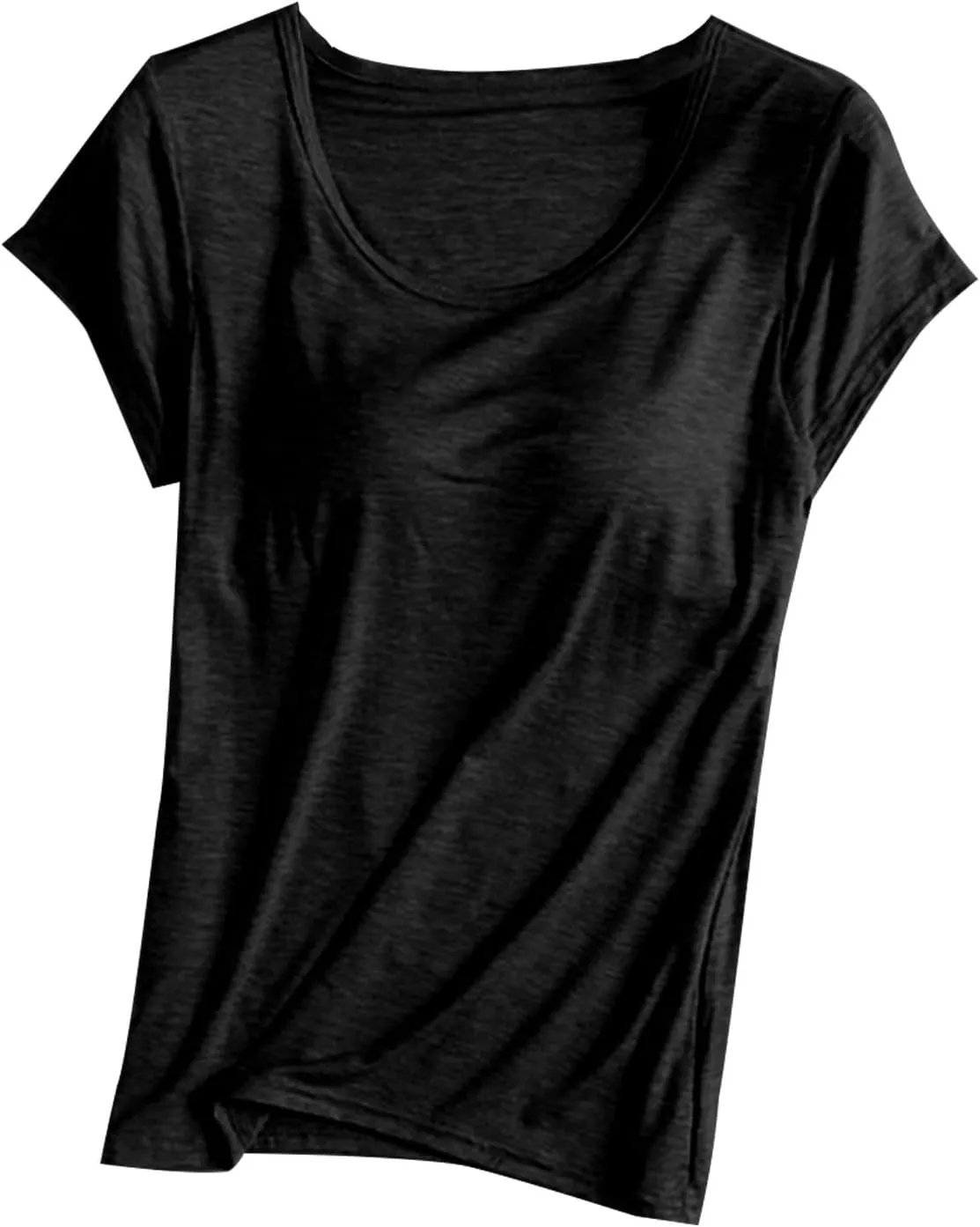 Womens Built-in Bra T-Shirt Padded Active Yoga Tops Short Sleeves Plain Blouses Soft Pajama Casual Workout Shirts