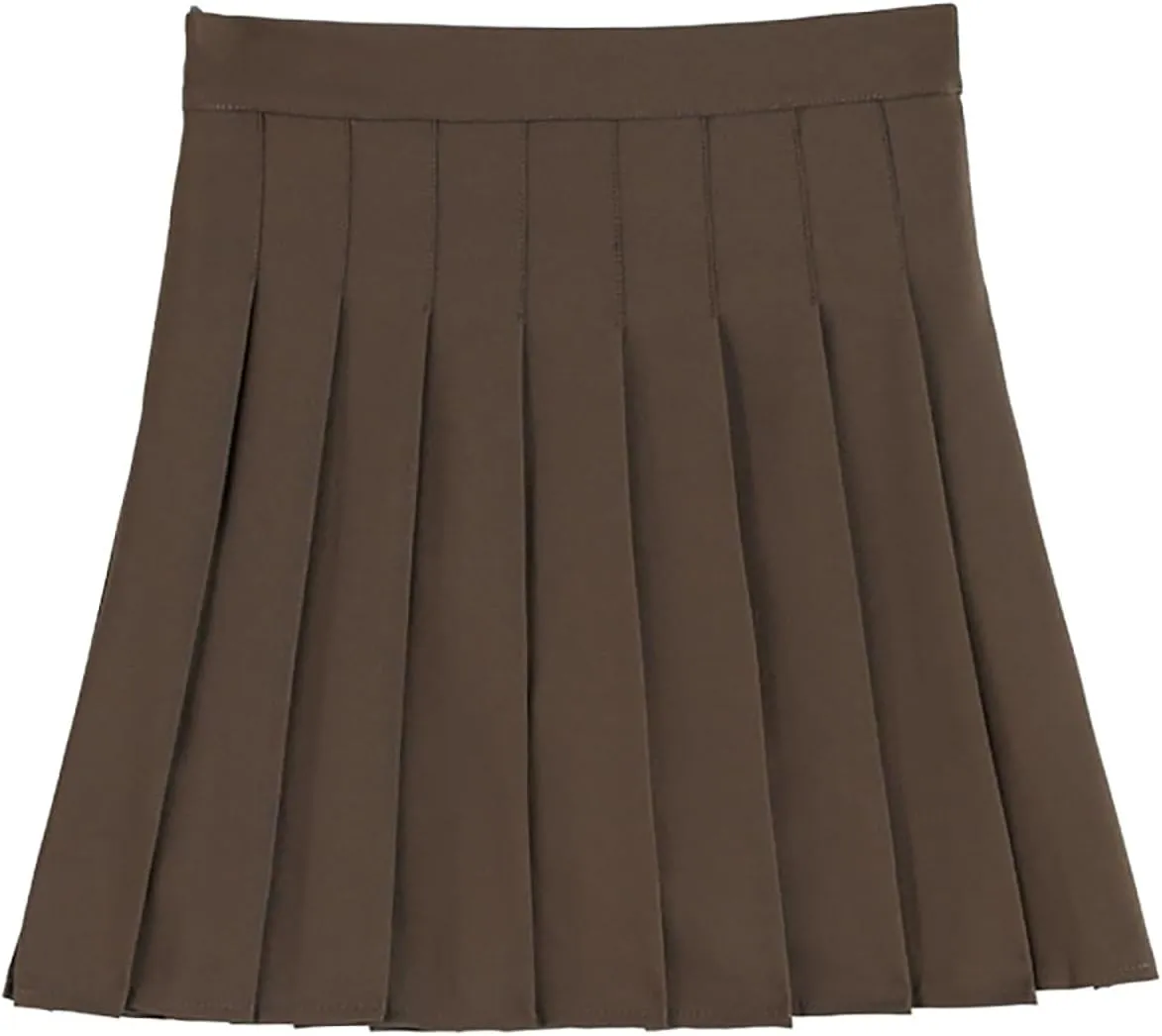 Women's Girls High Waist Pleated Mini Skirt A-Line JK Short Skirt Stretchy Cheerleader School Uniform Skirt