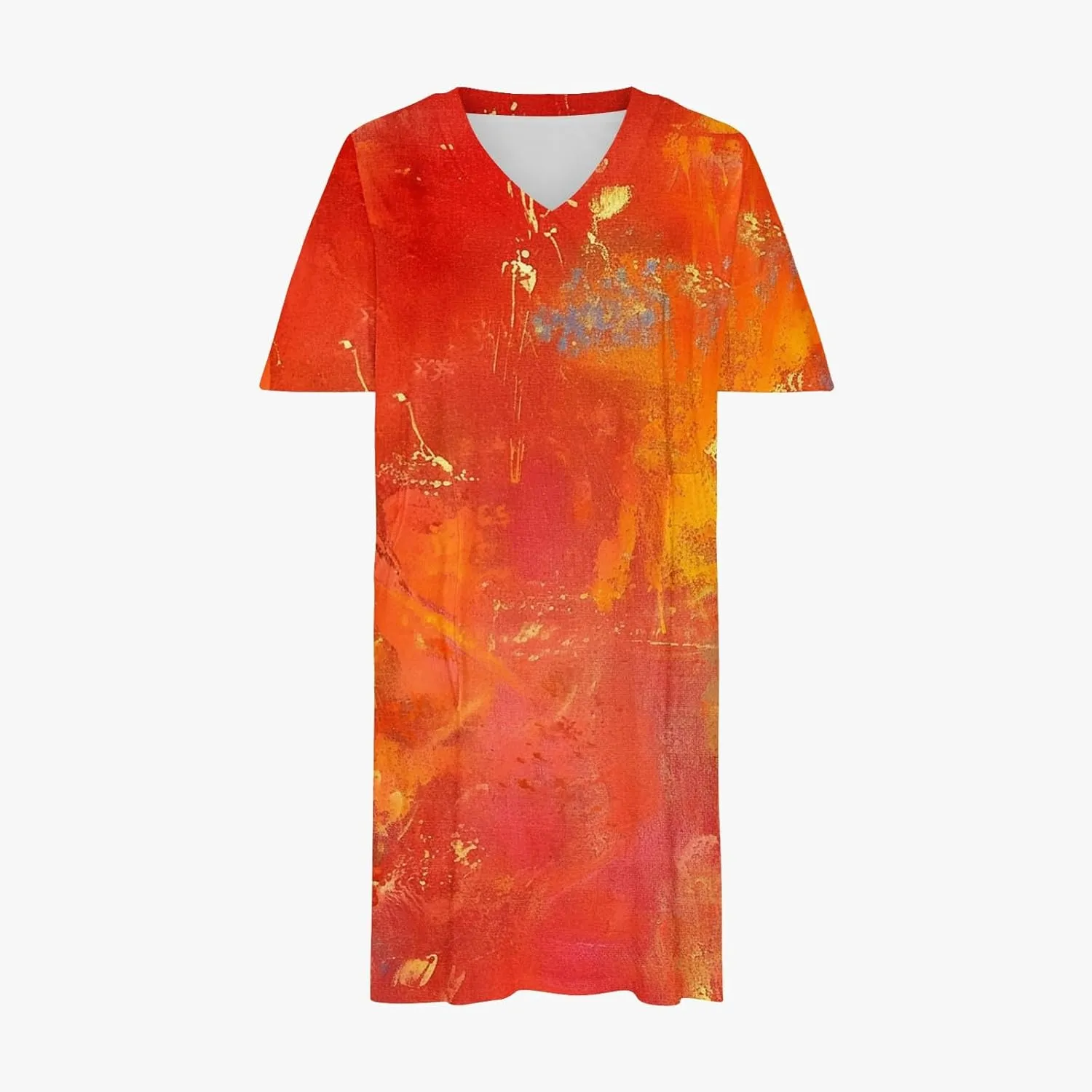 Women's Oversized Knee Length Dress Marble Print Casual Dress Short Sleeved V-Neck Loose Dress Fashion Tie Dye Dress