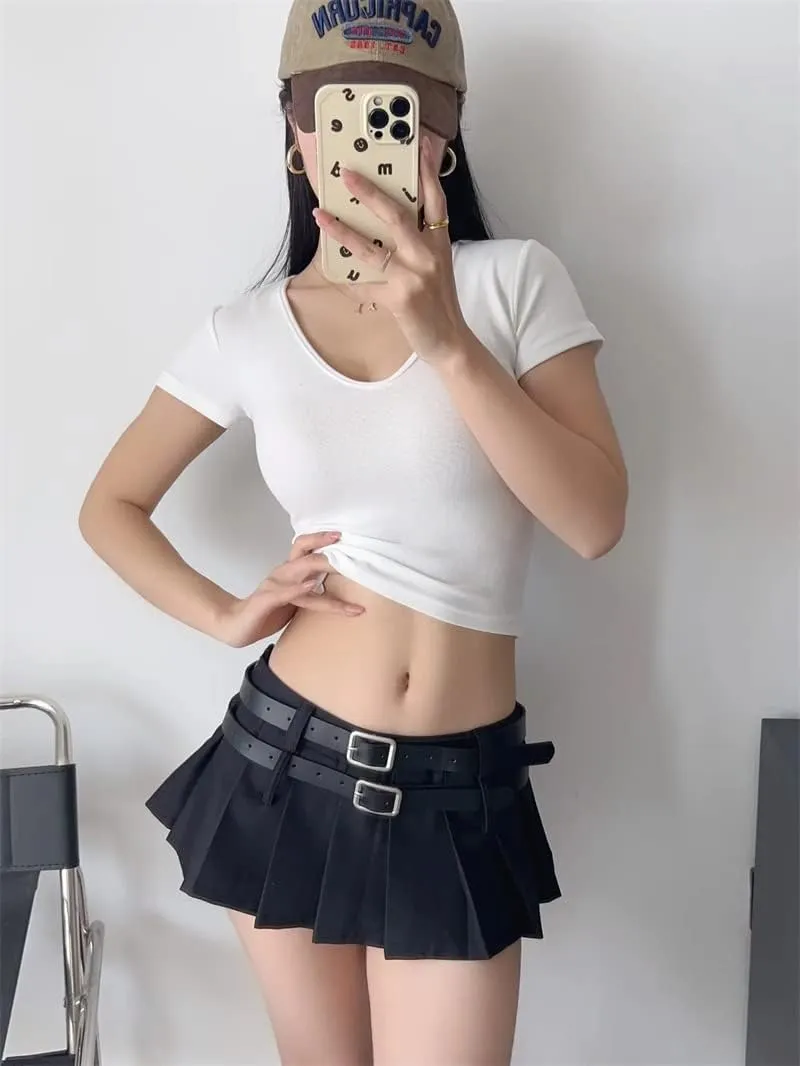 YELLOOP Preppy Skirt Super Mini Skirt Y2k Skirt Low Rise Skirt Pleated Skirts for Women Sexy Skorts Skirts